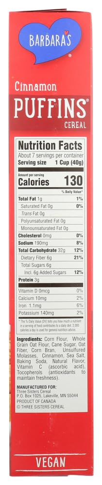Barbara's Bakery Puffins Cereal, Cinnamon, 10-Ounce ( pack of 60)60
