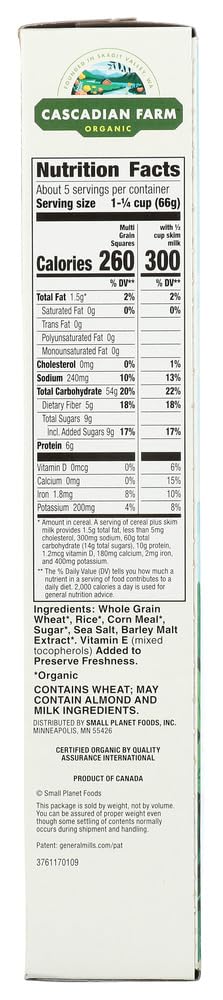 Cascadian Farms Organic Multi-Grain Squares Cereal(Pack of 60)
