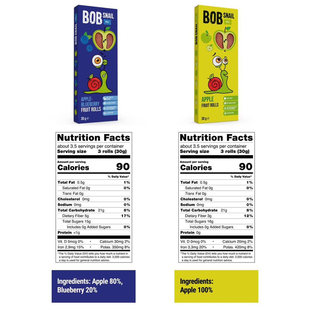 BOB SNAIL Healthy Fruit Snacks for Kids and Adults – 60 Fruit Roll Up