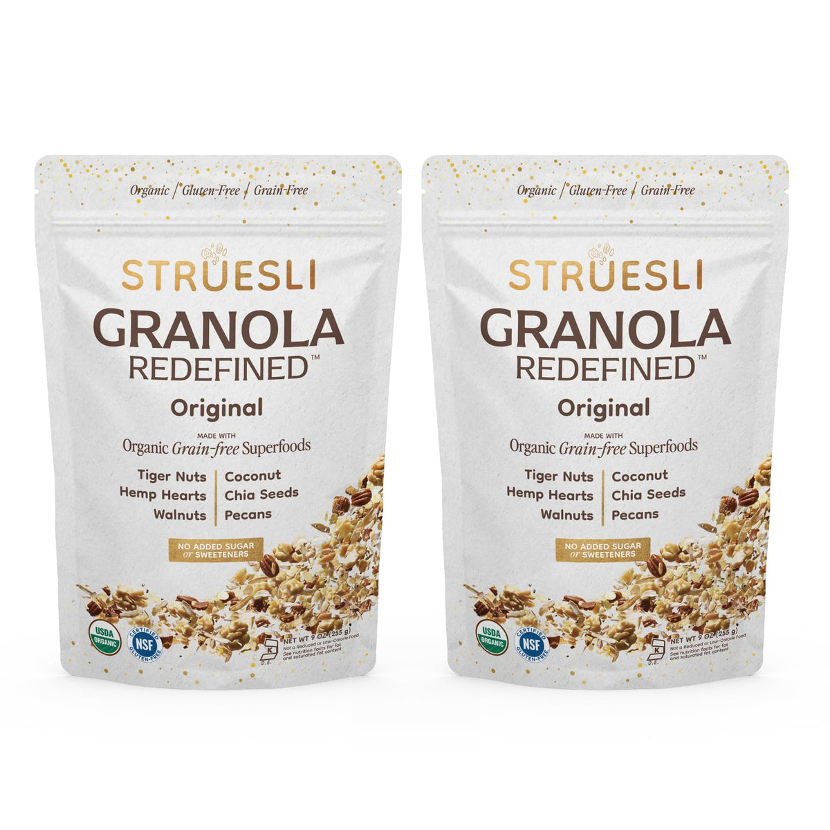 Struesli Organic Granola, Grain & Gluten Free, Healthy Snacks with Chia Seeds,