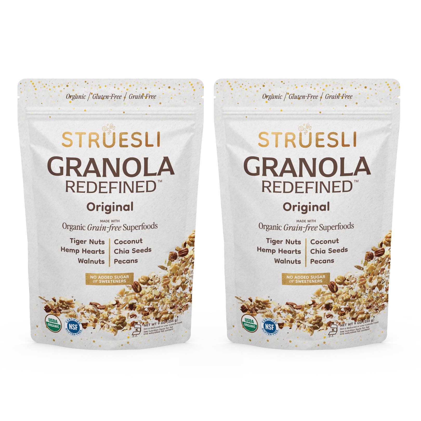 Struesli Organic Granola, Grain & Gluten Free, Healthy Snacks with Chia Seeds,