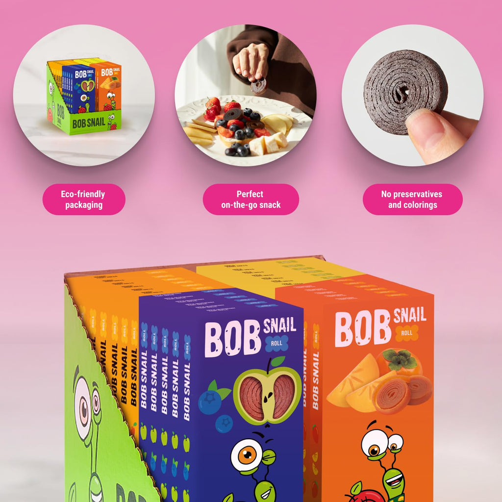 BOB SNAIL Healthy Fruit Snacks for Kids and Adults – 60 Fruit Roll Up