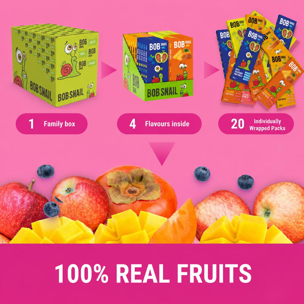 BOB SNAIL Healthy Fruit Snacks for Kids and Adults – 60 Fruit Roll Up