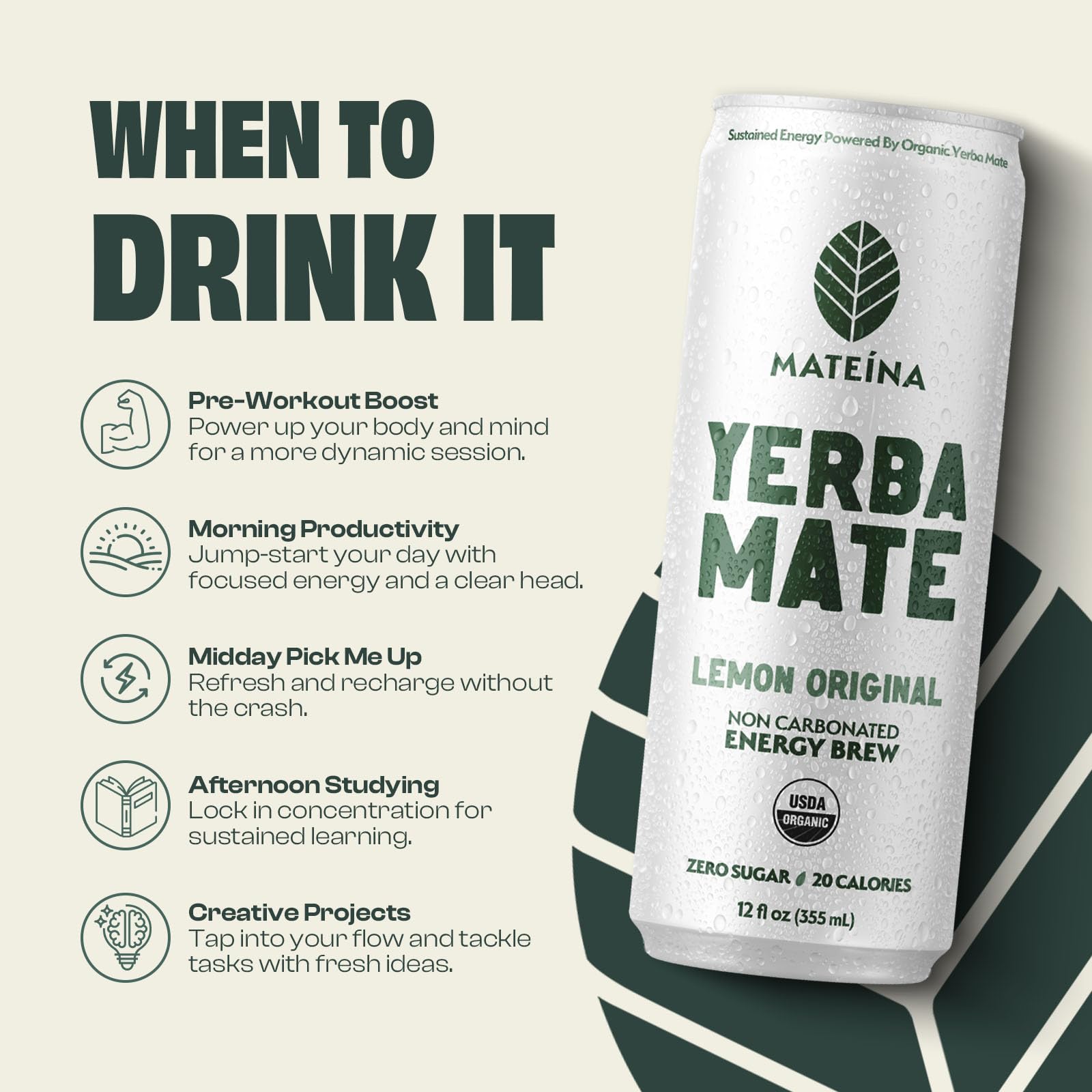 Mateina Yerba Mate Energy Drink, 12 fl oz, 12 Pack