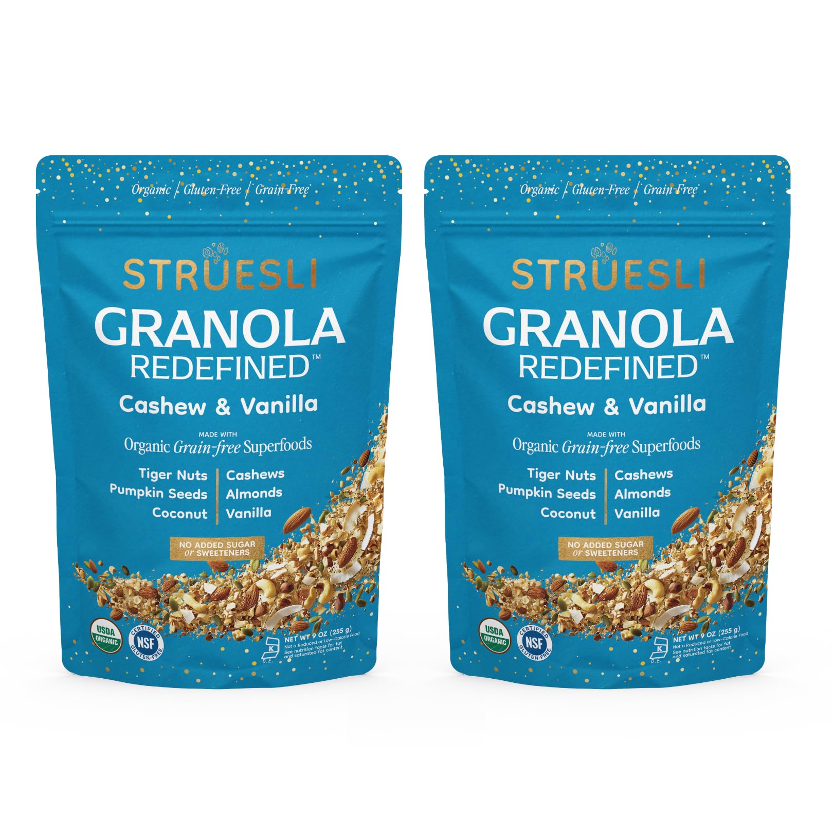 Struesli Organic Granola, Grain & Gluten Free, Healthy Snacks with Chia Seeds,