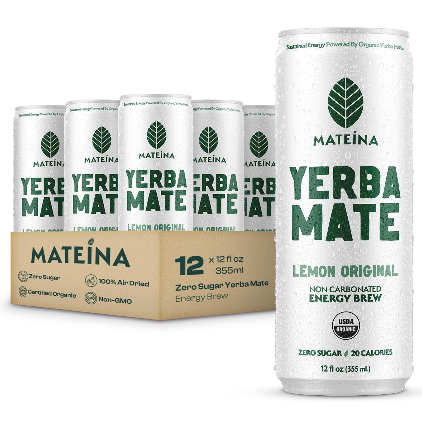 Mateina Yerba Mate Energy Drink, 12 fl oz, 12 Pack