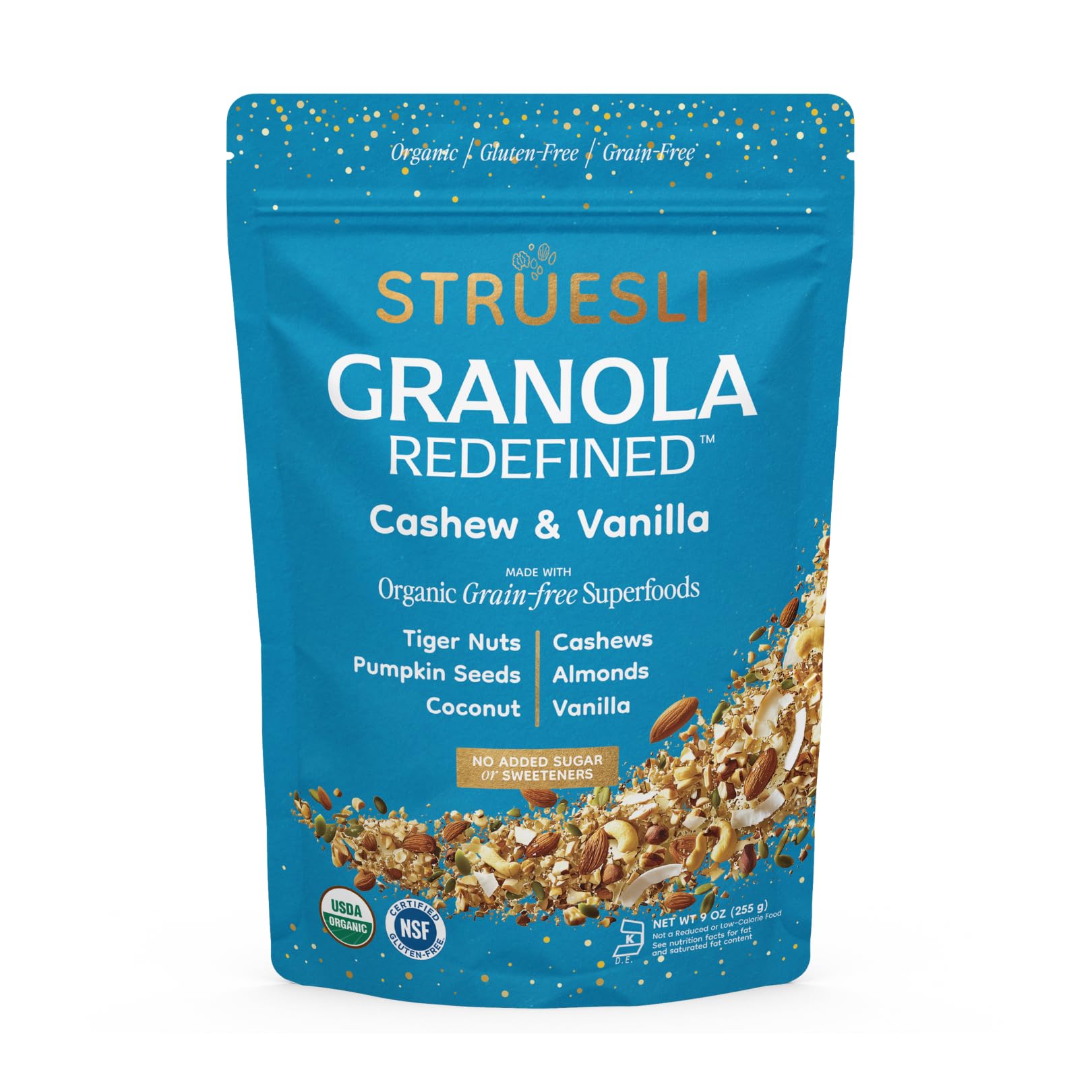 Struesli Organic Granola, Grain & Gluten Free, Healthy Snacks with Chia Seeds,