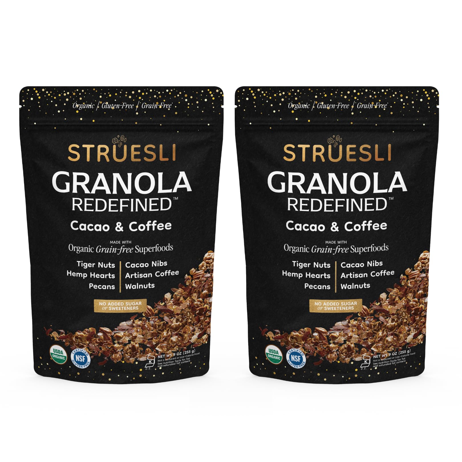 Struesli Organic Granola, Grain & Gluten Free, Healthy Snacks with Chia Seeds,