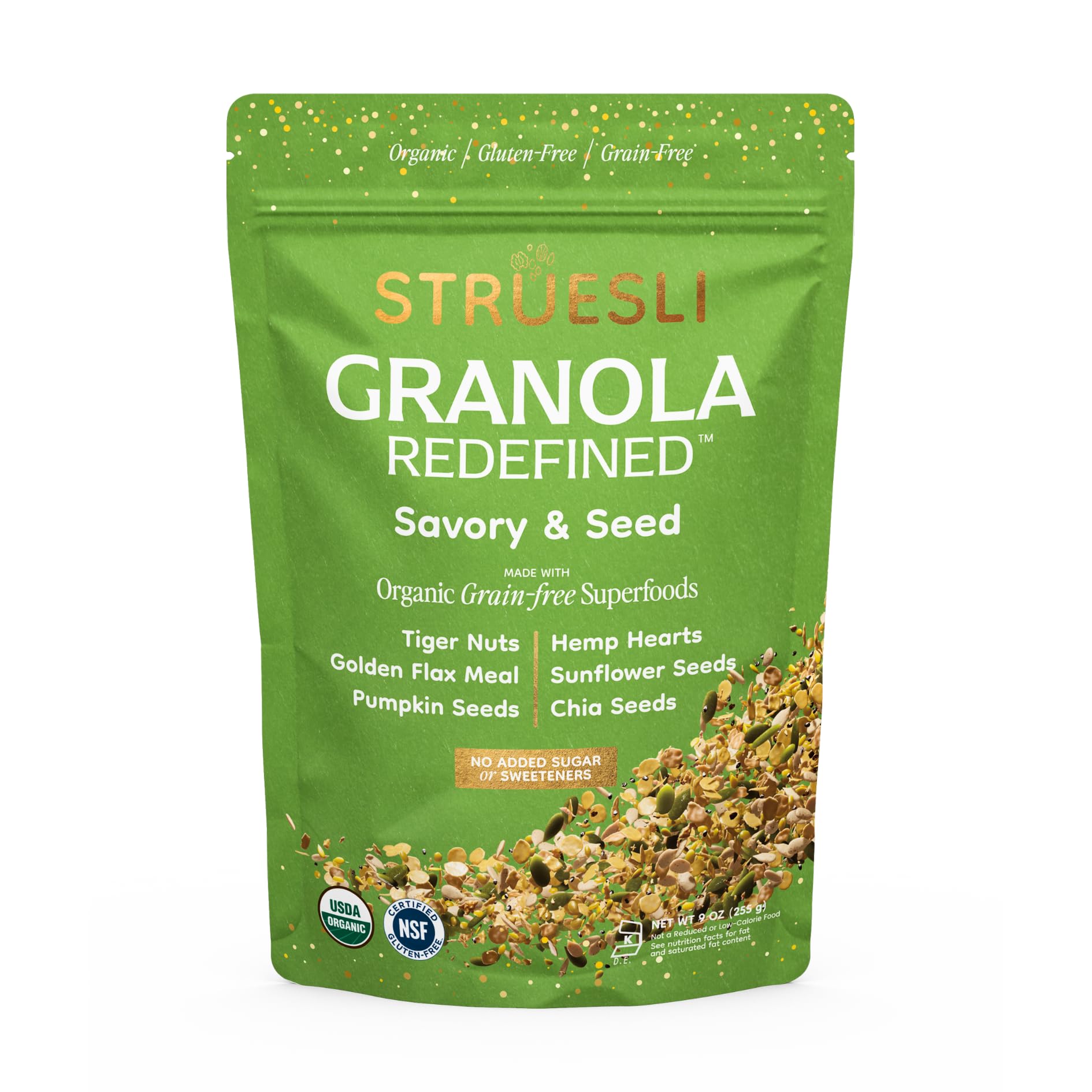 Struesli Organic Granola, Grain & Gluten Free, Healthy Snacks with Chia Seeds,