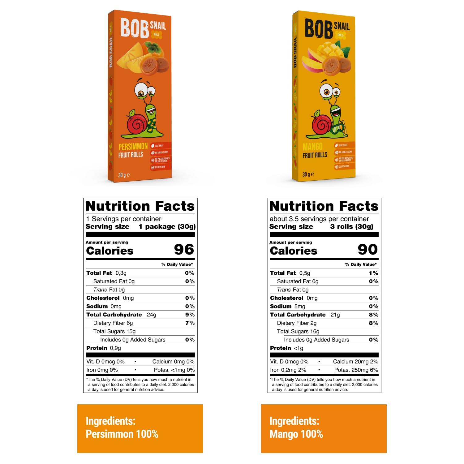 BOB SNAIL Healthy Fruit Snacks for Kids and Adults – 60 Fruit Roll Up