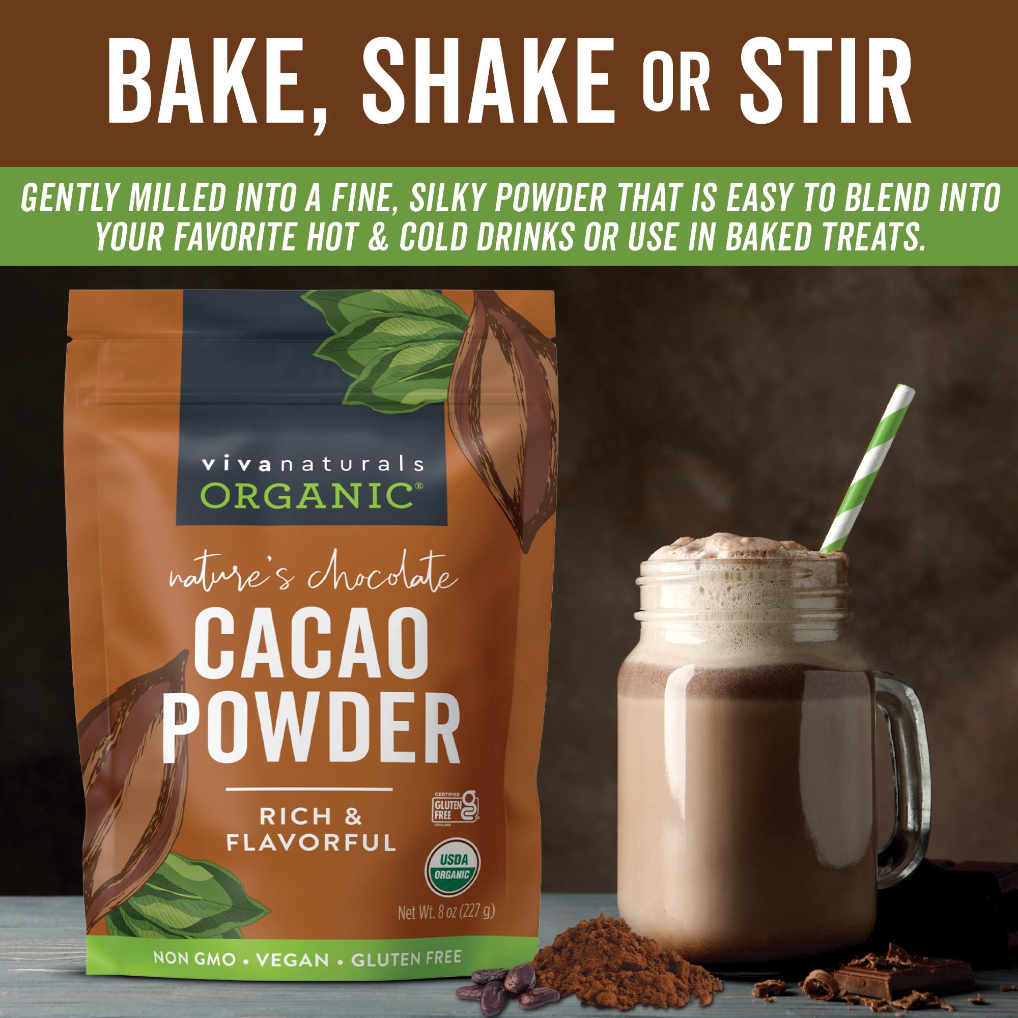 Organic Unsweetened Cacao Powder – 8 oz