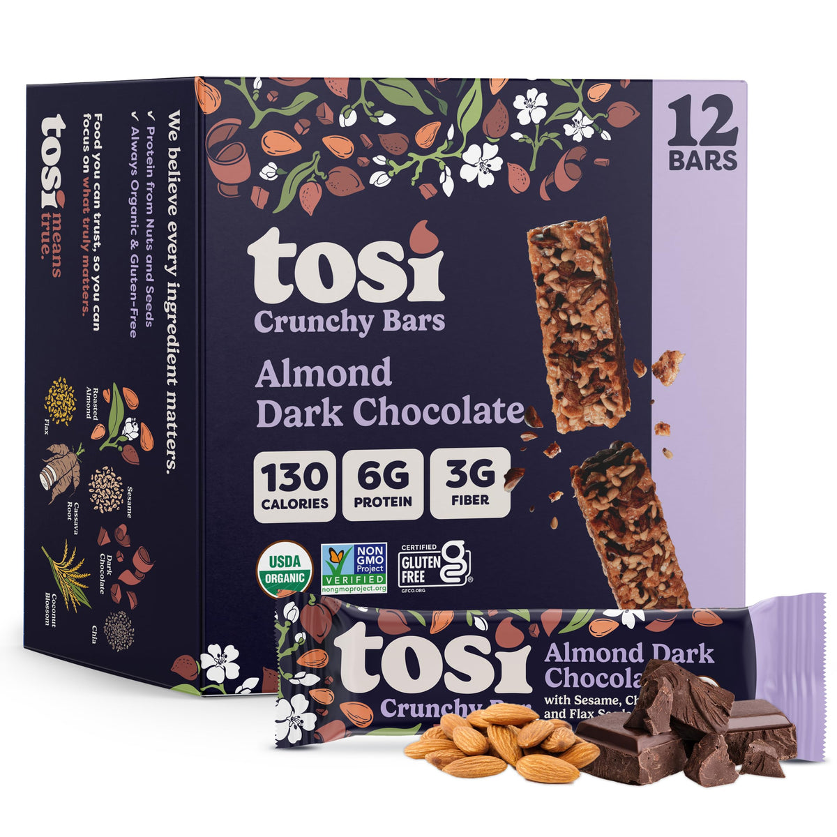 Tosi Nut Bars - Plant Based Healthy Snack Bars, 12-Pack