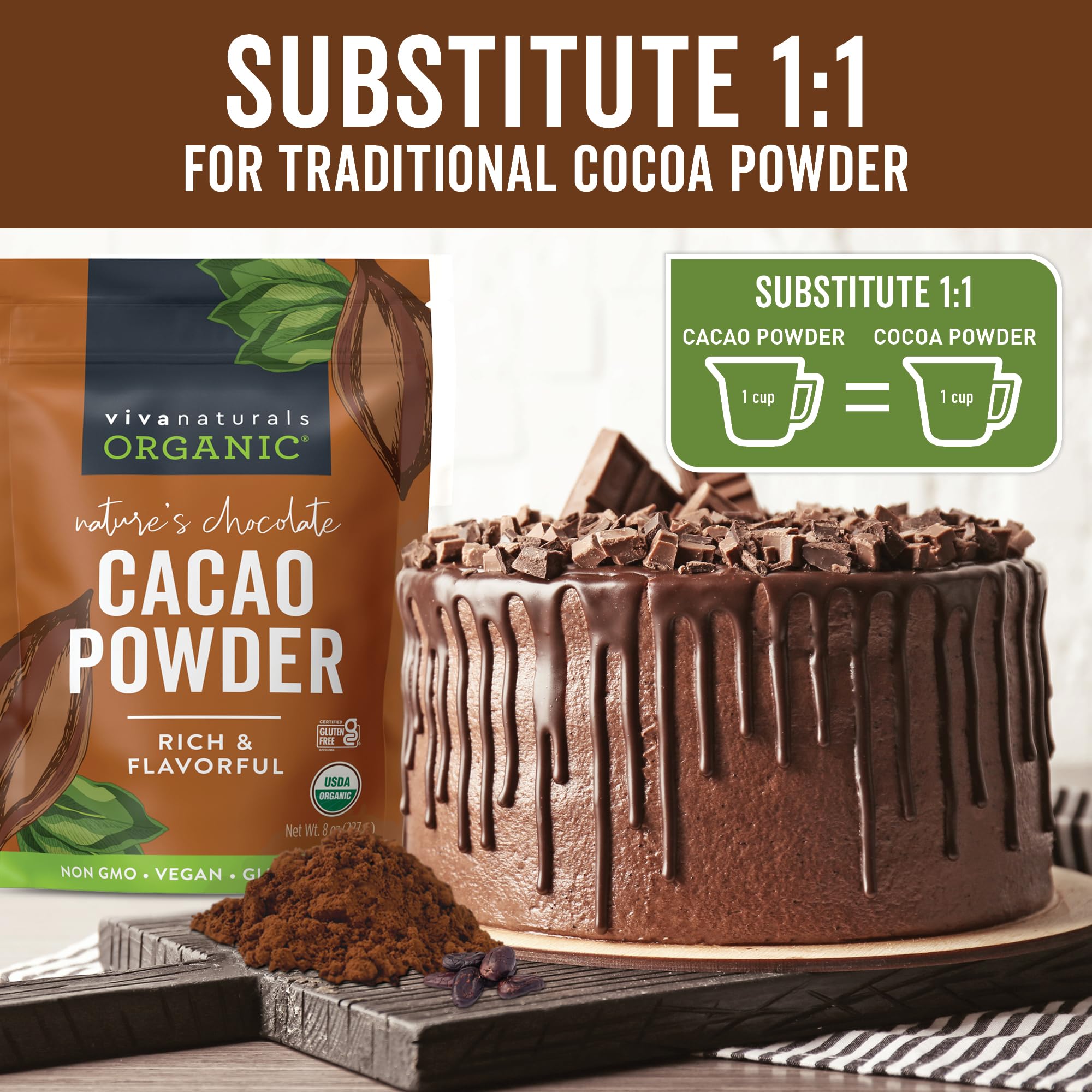 Organic Unsweetened Cacao Powder – 8 oz