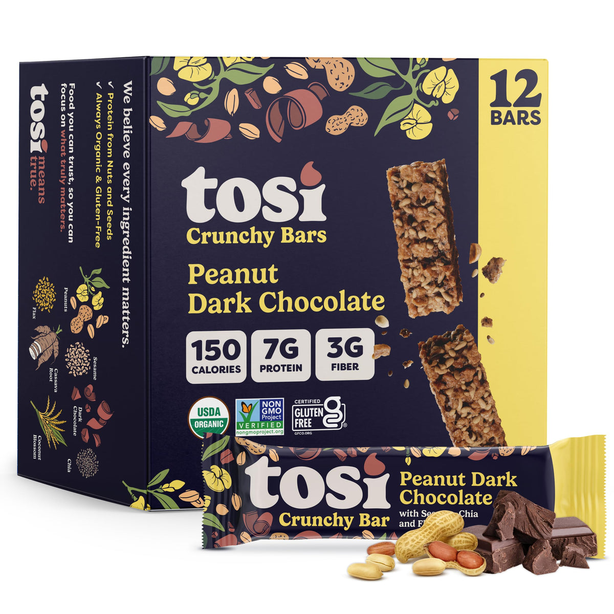 Tosi Nut Bars - Plant Based Healthy Snack Bars, 12-Pack