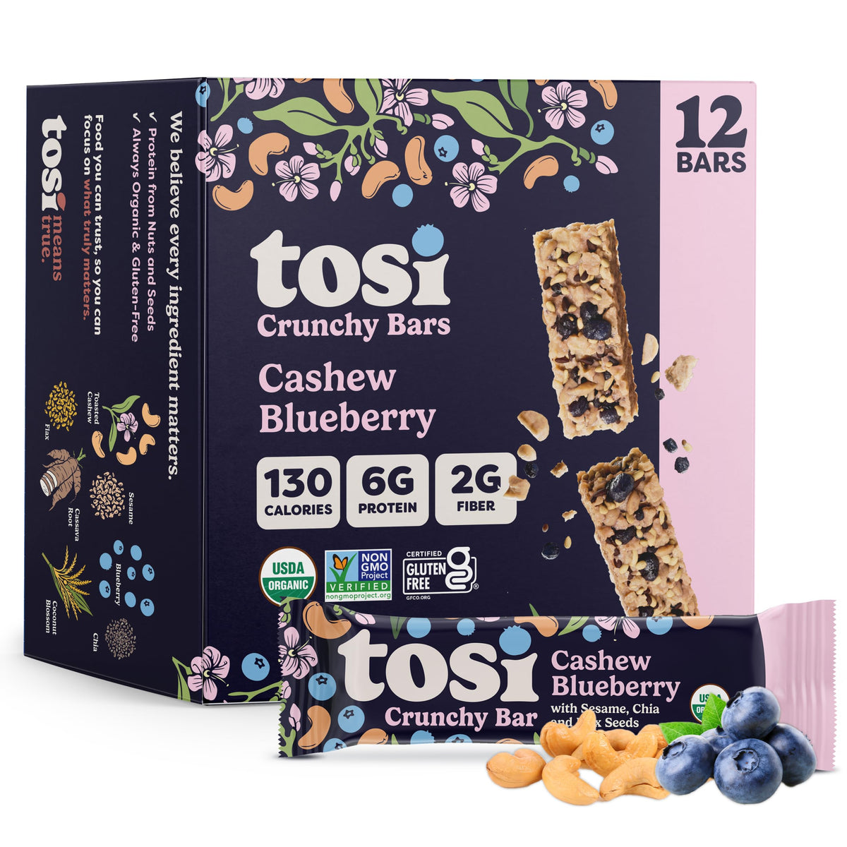 Tosi Nut Bars - Plant Based Healthy Snack Bars, 12-Pack