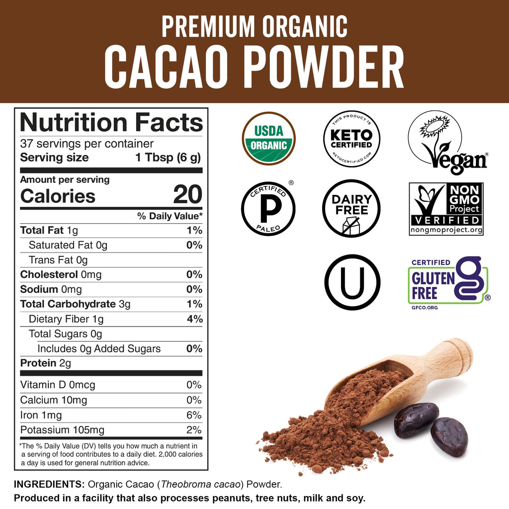 Organic Unsweetened Cacao Powder – 8 oz
