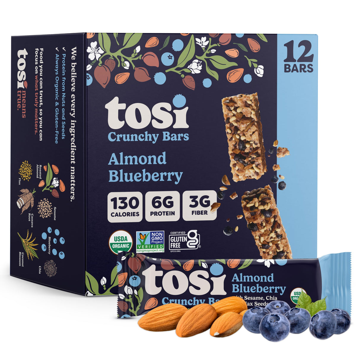 Tosi Nut Bars - Plant Based Healthy Snack Bars, 12-Pack