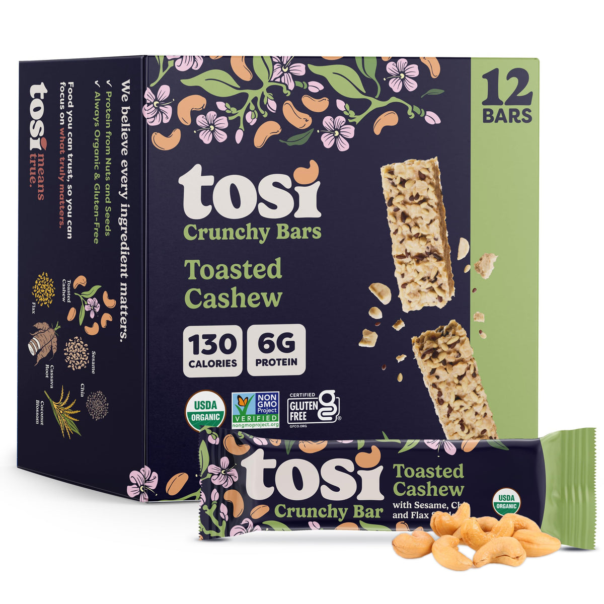 Tosi Nut Bars - Plant Based Healthy Snack Bars, 12-Pack