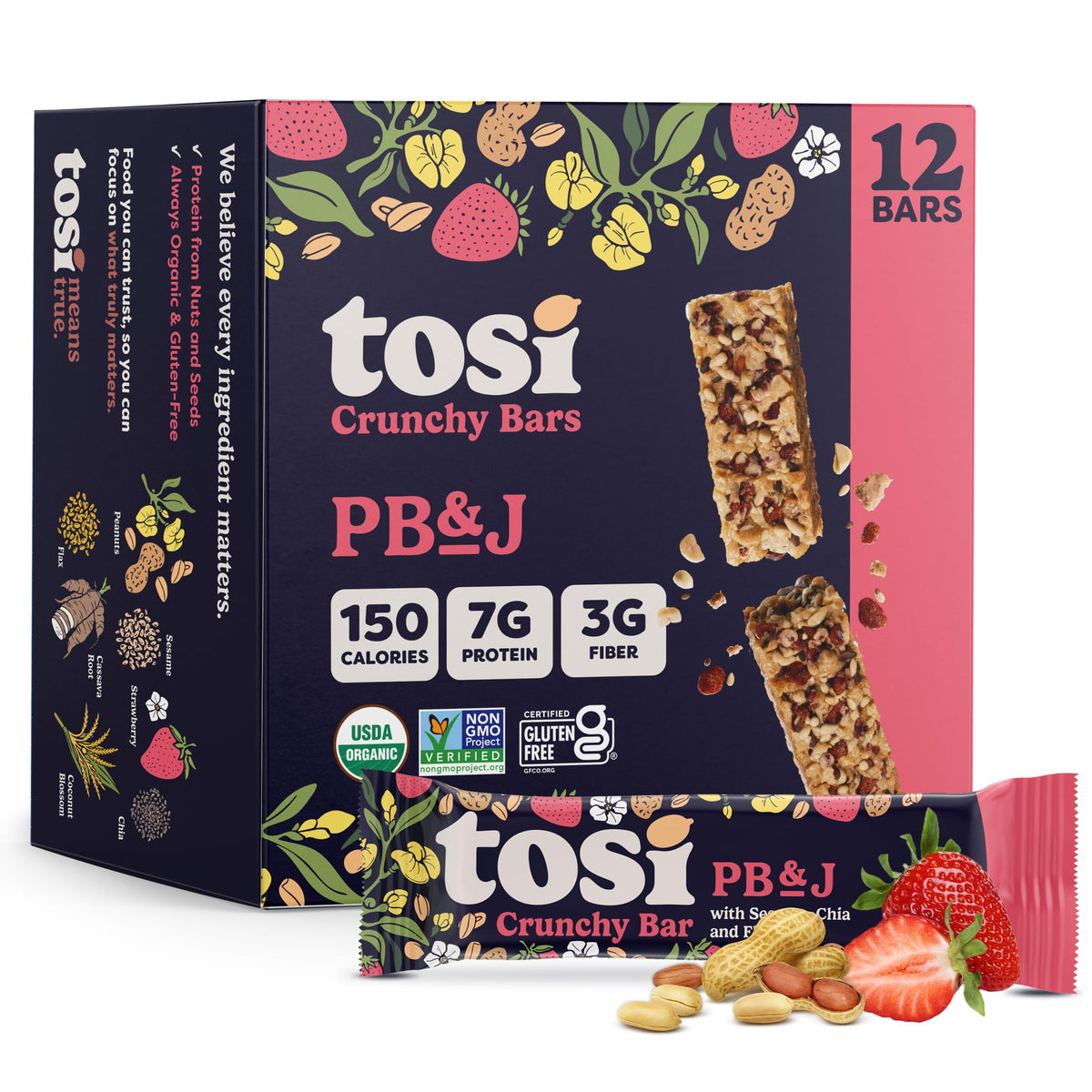 Tosi Nut Bars - Plant Based Healthy Snack Bars, 12-Pack