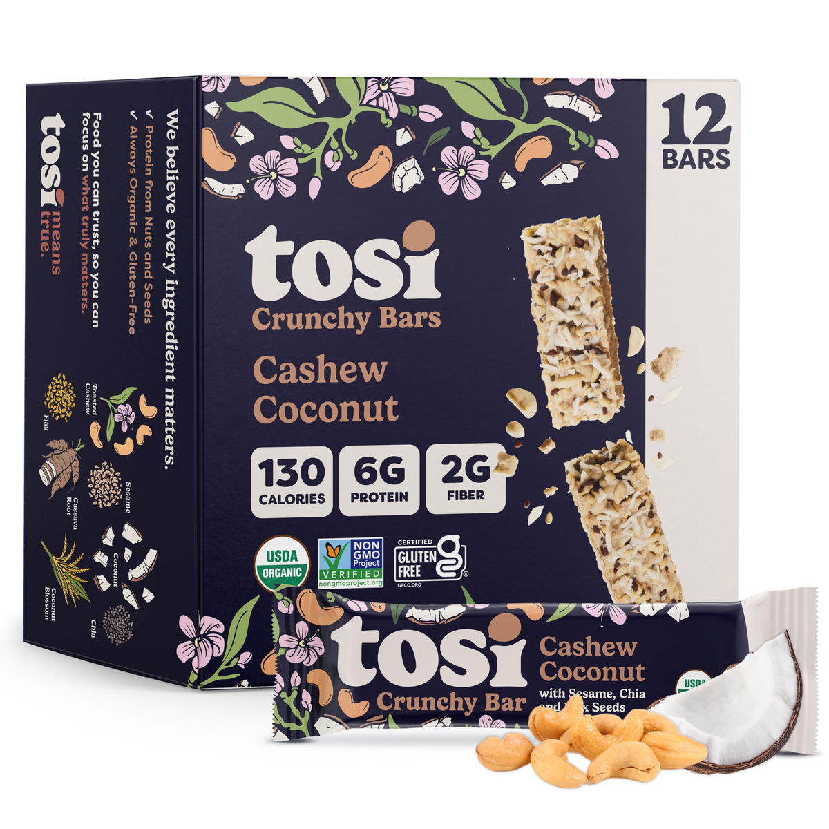 Tosi Nut Bars - Plant Based Healthy Snack Bars, 12-Pack