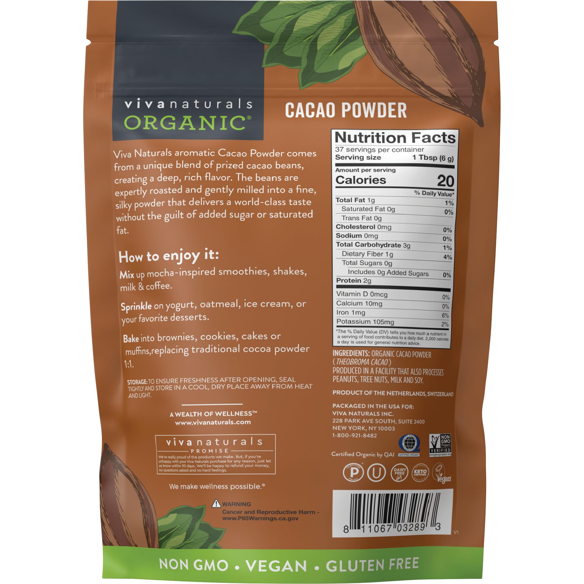 Organic Unsweetened Cacao Powder – 8 oz