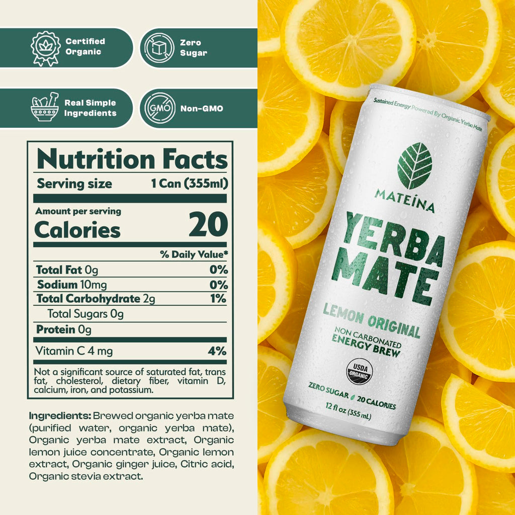 Mateina Yerba Mate Energy Drink, 12 fl oz, 12 Pack