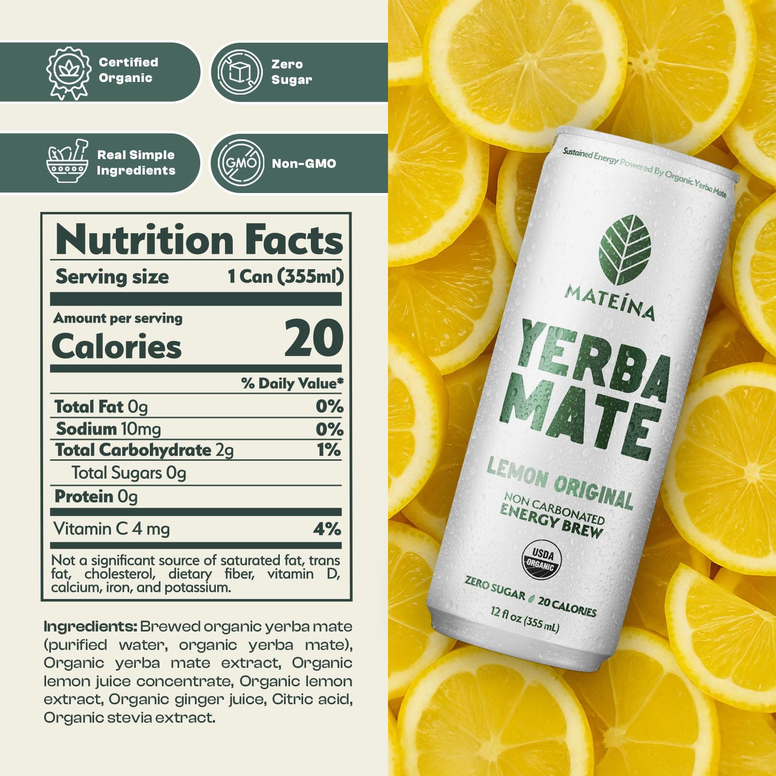 Mateina Yerba Mate Energy Drink, 12 fl oz, 12 Pack