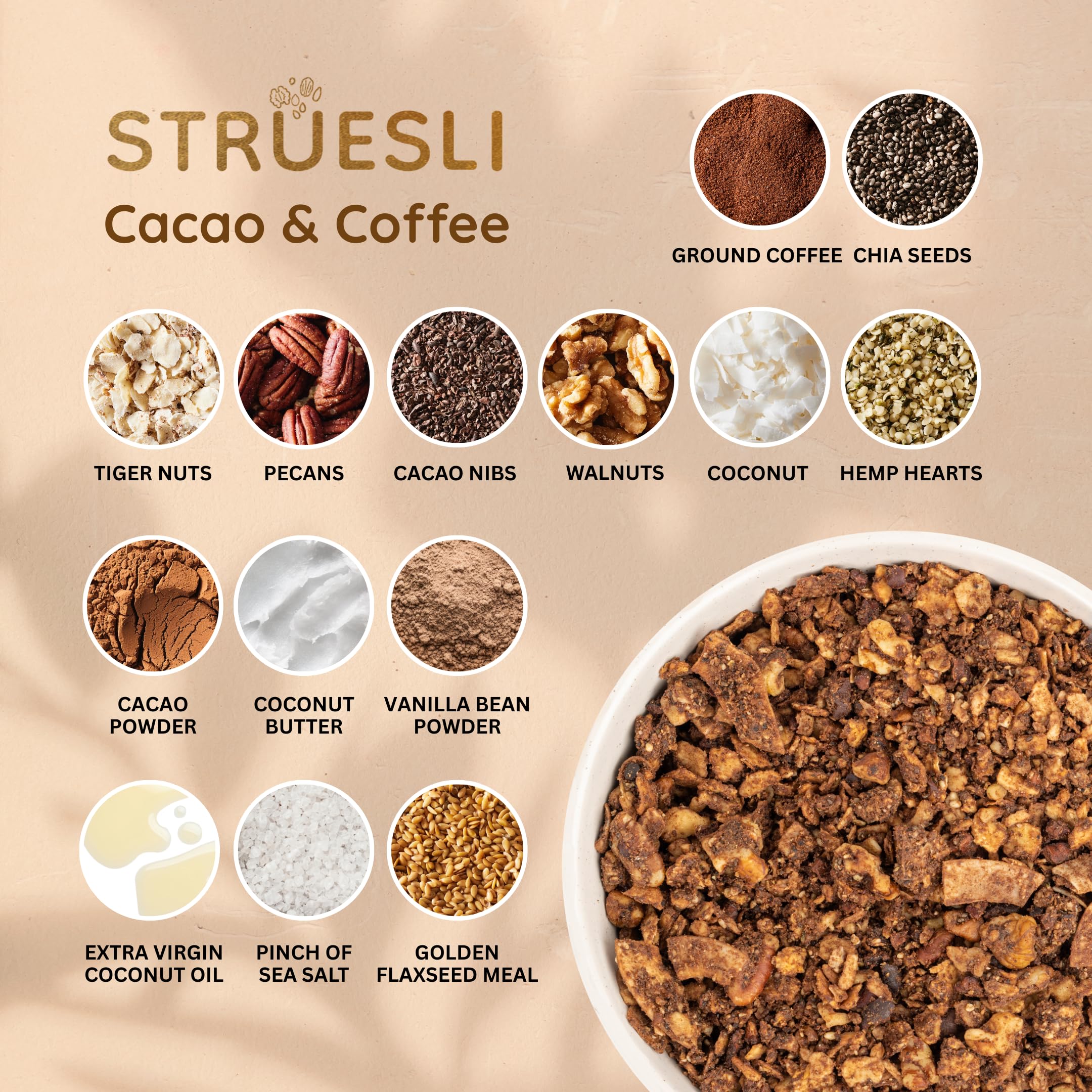 Struesli Organic Granola, Grain & Gluten Free, Healthy Snacks with Chia Seeds,