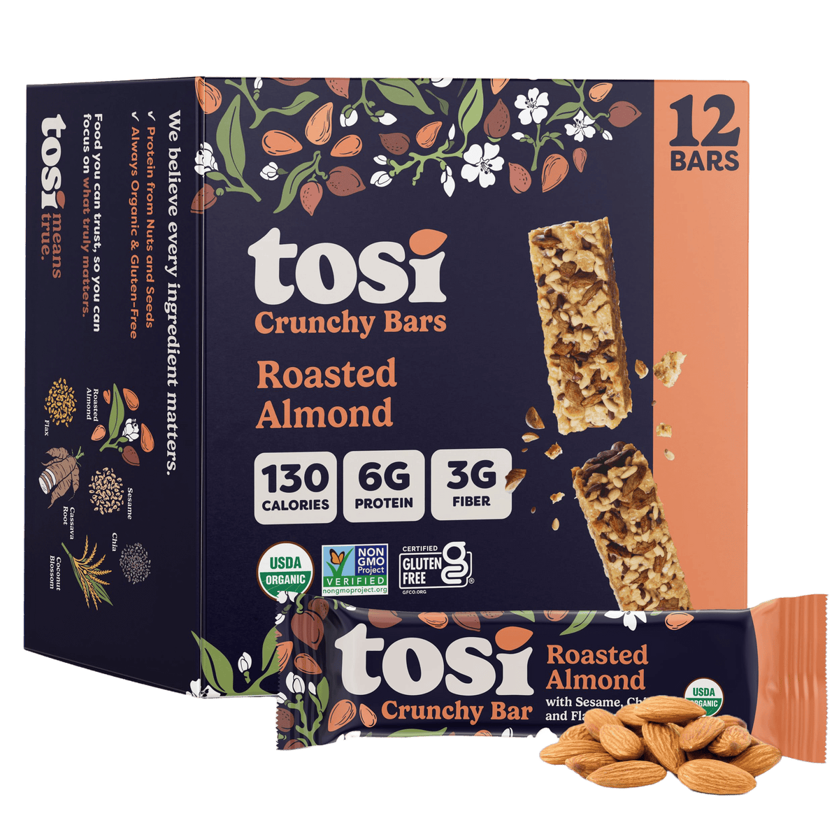 Tosi Nut Bars - Plant Based Healthy Snack Bars, 12-Pack